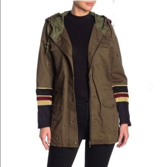 Blank NYC Women’s Military Contrast Cuff Zip Hooded Jacket - Picture 1 of 15